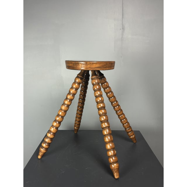 Mid-Century Bobbin Wood Turned French Farm House Stool, France, 1960s For Sale - Image 12 of 15