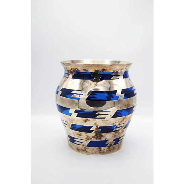 Vintage Vase in Blue Glass and Silver Metal For Sale - Image 9 of 10