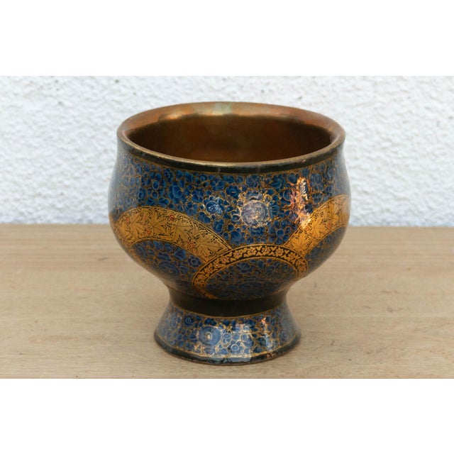 Kashmiri Blue & Gold Enamel Bowl For Sale - Image 4 of 7