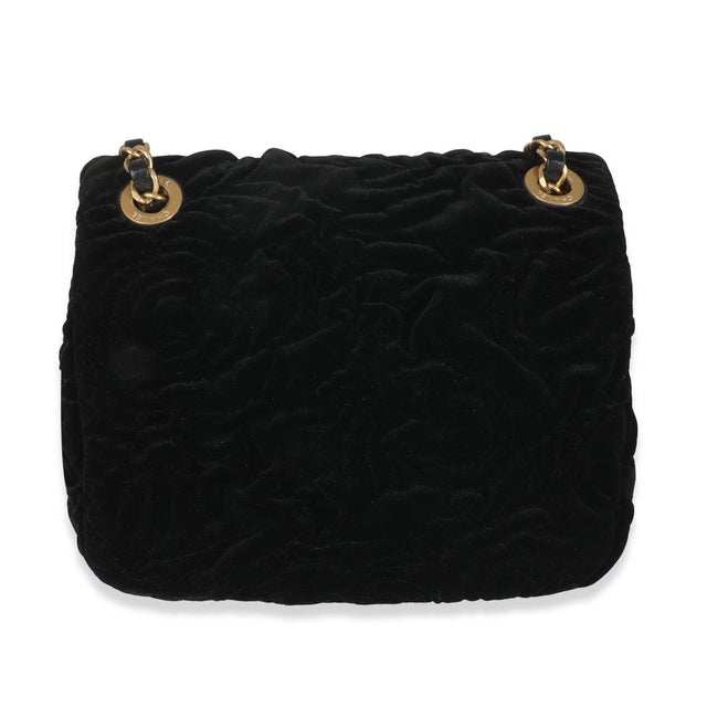 Chanel Black Camellia Embossed Velvet Mini Square Flap Bag For Sale - Image 4 of 9