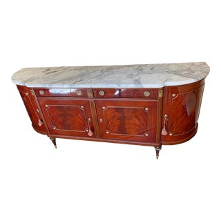 Vintage Louis XVI Style Flame Mahogany and Marble Top Sideboard For Sale