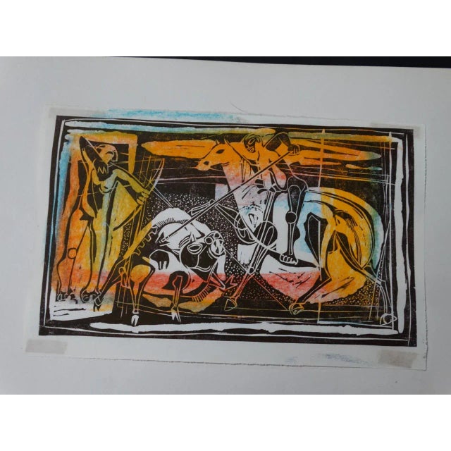 Mid-Century Modern Walt Peregoy Archers/Hunters Block Print For Sale - Image 3 of 6