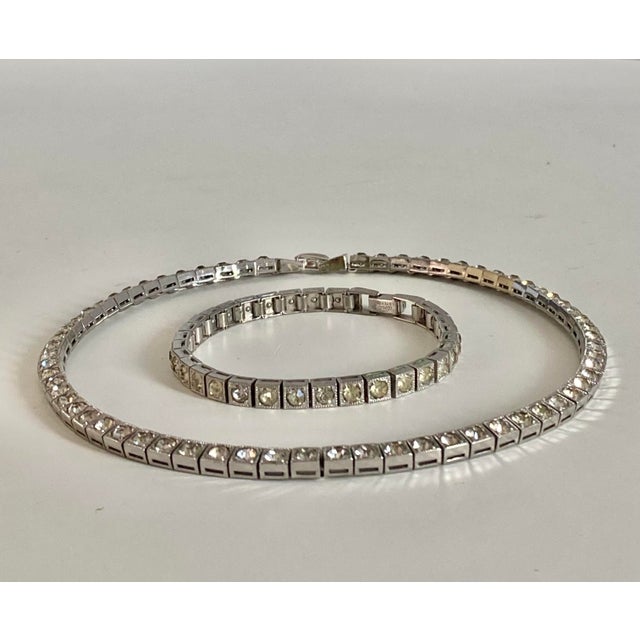 Hollywood Regency Dorsons Demi-Parure Set in Sterling Silver; Tennis Bracelet + Tennis Necklace For Sale - Image 3 of 17