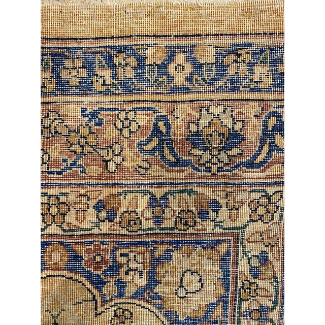 Textile Antique Persian Kerman Carpet, Oriental Rug, Handmade, Ivory, Gold, Blue, Soft For Sale - Image 7 of 18