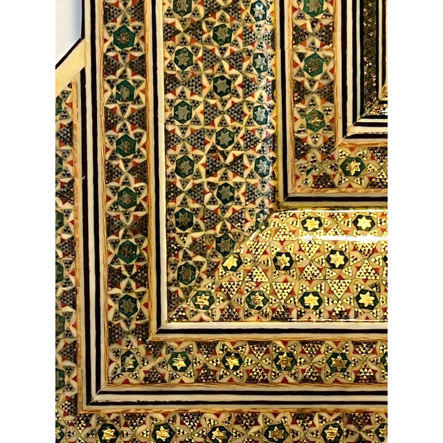 Oriental Indo Syrian Gouache Polo Game Painting Gilded Brass Micromosaic Frame For Sale - Image 4 of 7