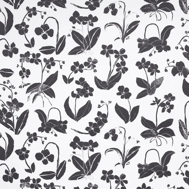 Sample - Schumacher x Hera Ford Orchids Have Dreams Wallpaper in Soft Black For Sale