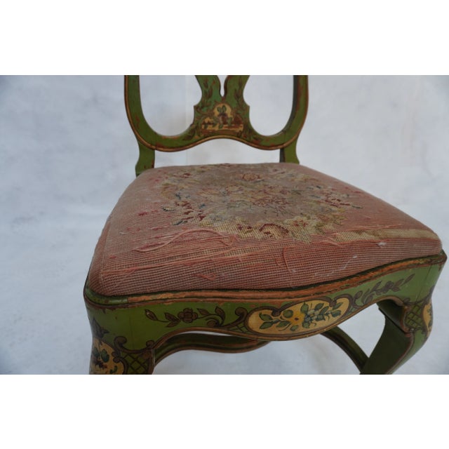 Late 19th Century Green Painted Chair With Beautiful Needlepoint Seat For Sale In Los Angeles - Image 6 of 16