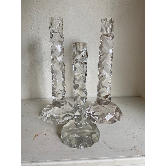 Glass Van Day Truex (After), Pair Oversized Faux Rock Crystal Candlesticks For Sale - Image 7 of 8