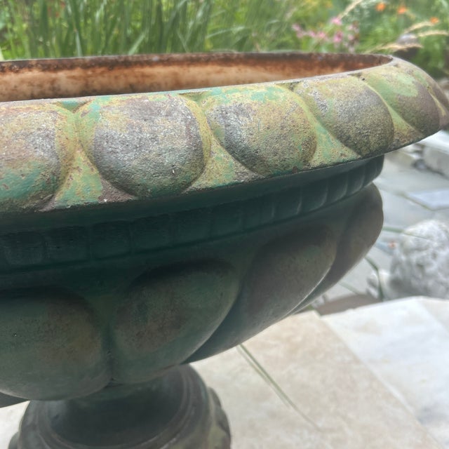 Rustic European Antique French Style Victorian Cast Iron Garden Urn Tazza Planter — 25" For Sale - Image 3 of 7