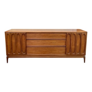 1960s Mid Century Modern Sculptural Walnut Dresser Credenza For Sale