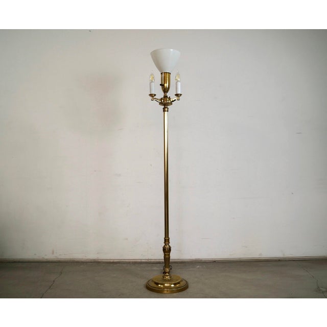 1970’s Hollywood Regency Brass Torch Floor Lamps by Stiffel - A Pair For Sale In Los Angeles - Image 6 of 12