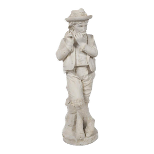 Antique Marble‑Style Statue of Boy Playing the Flute, Garden or Interior Sculpture, Early 20th Century