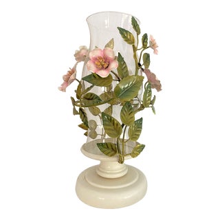 Vintage Italian Toleware Hurricane Candle Holder For Sale