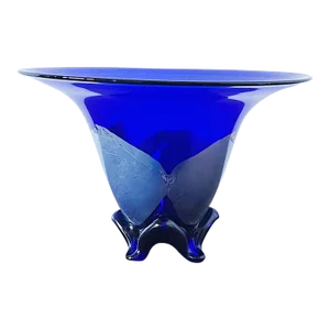 Vintage Mouth Blown Cobalt Blue Glass Bowl With Feet and Infused Silver Leaf by Cook