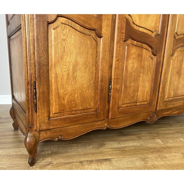 Vintage French Louis XVI Style Carved Oak 4-Door Armoire For Sale - Image 6 of 10