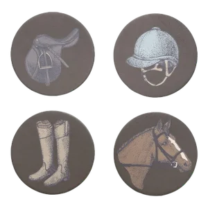 Equestrian Leather Coaster Set, Deep Taupe