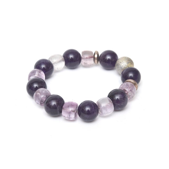 Modern Stretch Bracelet With Silver and Purple Stones For Sale - Image 3 of 8