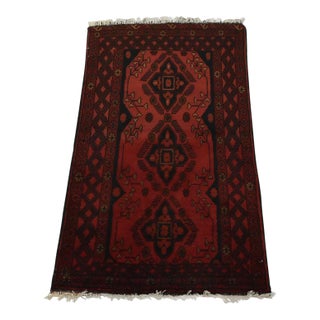 Turkmen Rug 2’7” X 4’2” Red Wool Tribal Hand-Knotted Oriental Carpet For Sale