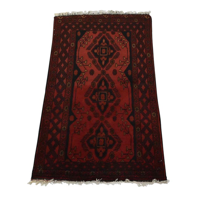 Turkmen Rug 2’7” X 4’2” Red Wool Tribal Hand-Knotted Oriental Carpet For Sale
