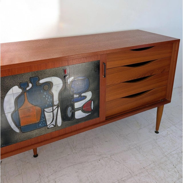Mid-Century Teak Sideboard with Vigneron Ceramic Tile Front by Alfred Hendrickx, Belgium, 1960s For Sale - Image 12 of 15
