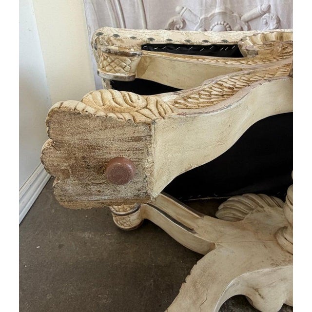 Late 20th Century Pair of Italian Venetian Baroque Curule Stools - Hand - Carved Silvered Gilt For Sale - Image 5 of 12