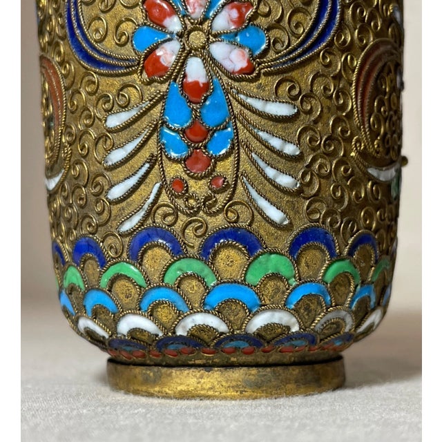 Antique 19th Century Handmade Japanese Champleve Enameled Bronze Vase Cloisonné For Sale In New York - Image 6 of 10