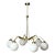Mid 20th Century Stilnovo Style Italian Brass Six-Light Chandelier With Opaline Glass Globes For Sale