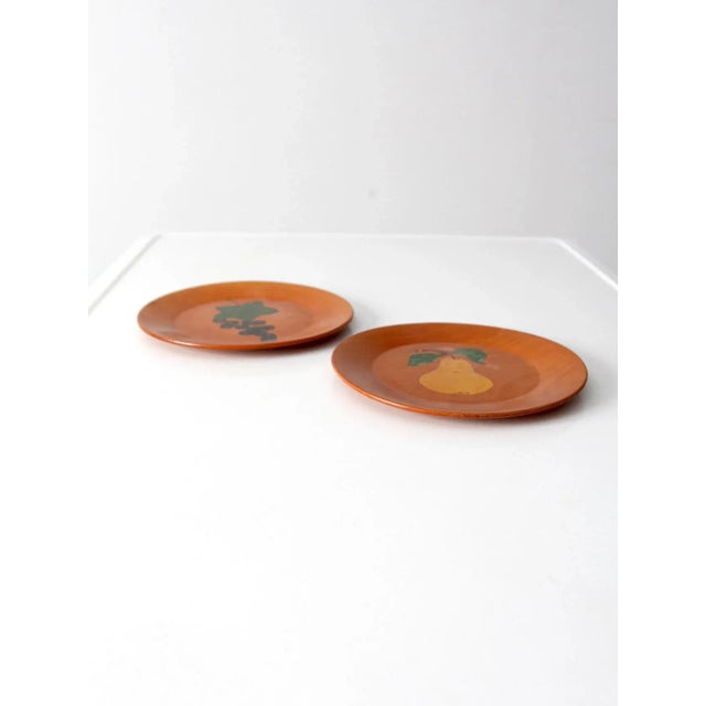 Wood Vintage Hand-Painted Wooden Plate Pair For Sale - Image 7 of 8