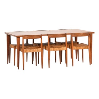Teak and Cane Dining Table and Chairs by Nanna Ditzel for Poul Kolds, 1950s, Set of 7 For Sale