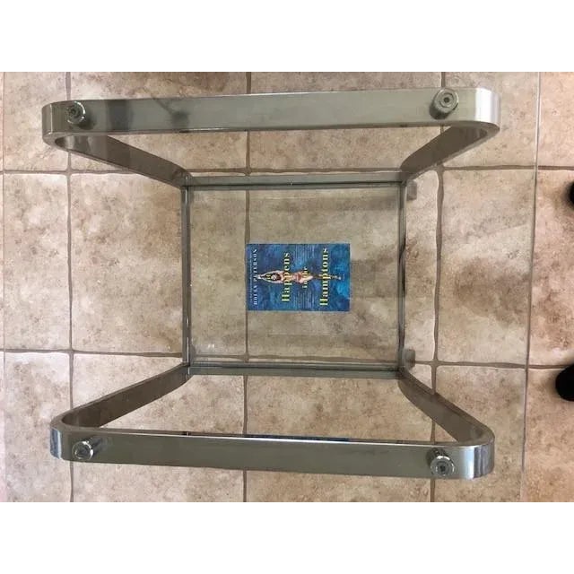 Vintage 1980s Mid-Century Modern Chrome and Double 3/8" Glass Shelf Side Table - Coffee Table Also Available, Listed Separately. For Sale - Image 4 of 9