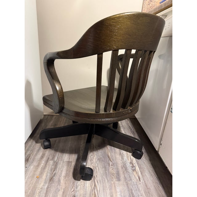 VIntage Custom Kintsugi Brass Inlay White Oak Banker’s Chair – Ebonized Executive Desk Chair For Sale In Cleveland - Image 6 of 9