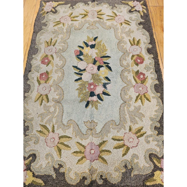 Vintage American Hand Hooked Rug, Wool & Cotton, Floral Pattern, Folk Art, 4x6 For Sale - Image 9 of 15