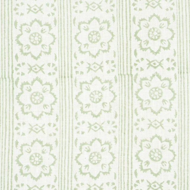 Contemporary SAMPLE - Schumacher Sunda Hand Blocked Print Fabric In Sage For Sale - Image 3 of 4