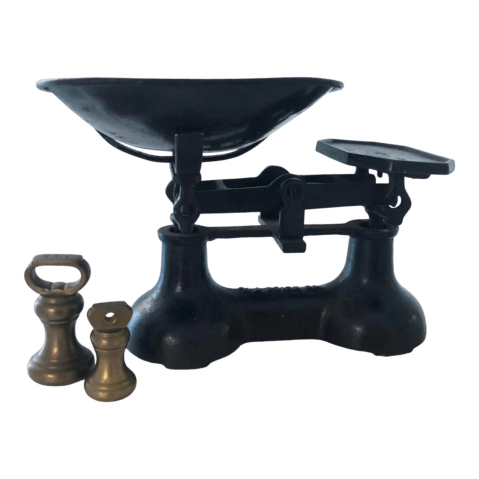 Vintage English Black Heavy Cast Iron Scale and Brass Weights - 3 ...