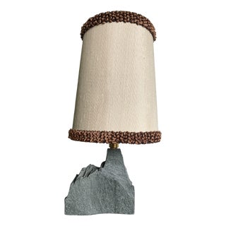 Vintage Blue Slate Table Lamp with Original Shade, 1970s For Sale