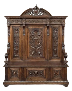 19th Century Grand Italian Hand-Carved Hall Bench