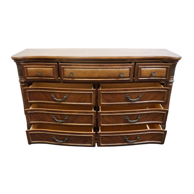 Early 21st Century Kevin Charles Cherry Contemporary Traditional Empire Style 68" Double Dresser For Sale - Image 5 of 12
