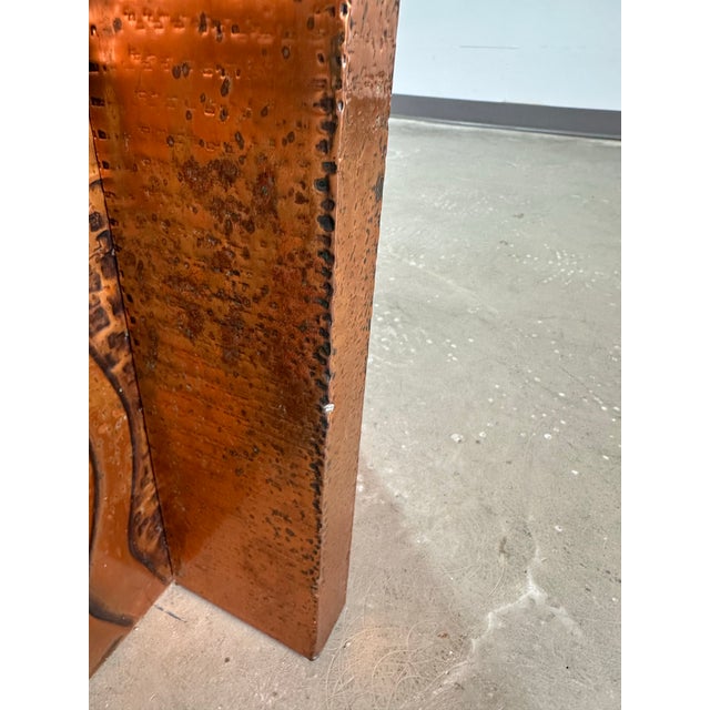 1970s Vintage Brutalist Paul Evans Style Hammered Copper and Glass Dining Table For Sale - Image 9 of 10