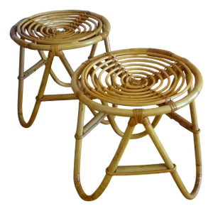Wicker Side Tables, 1950s, Set of 2