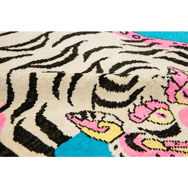 Textile Tiger Designed Handmade Turkish Wool Rug in Blue For Sale - Image 7 of 10