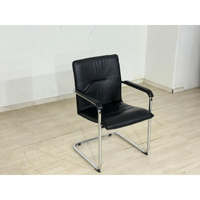 Contemporary Cantilever Chair in Black Leather For Sale - Image 3 of 7
