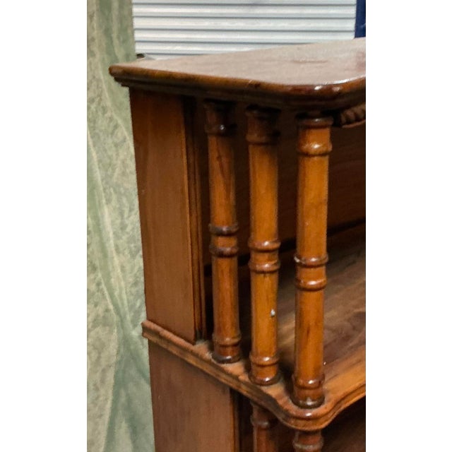 Late 20th Century 1970s Regency Revival Faux Bamboo Carved Walnut Bookcase For Sale - Image 5 of 7