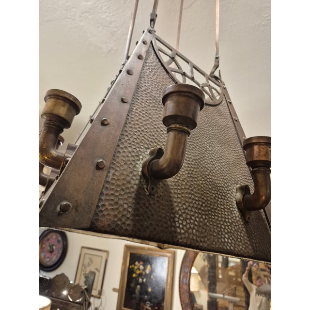 Antique English Arts and Crafts or Steampunk Copper Light Fixture or Chandilier For Sale - Image 4 of 5