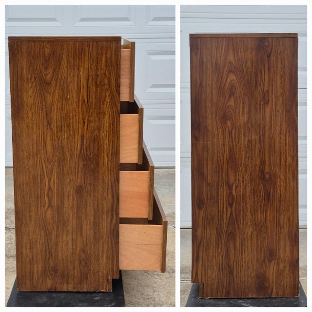 1970s Campaign Style Laminate 4-Drawer Dresser Tall Chest of Drawers W/ Brass Hardware For Sale In Washington DC - Image 6 of 9