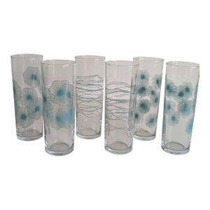 1970s Mid-Century Modern Atomic Style Aqua Turquoise Collins Tall Glasses- Set of 6