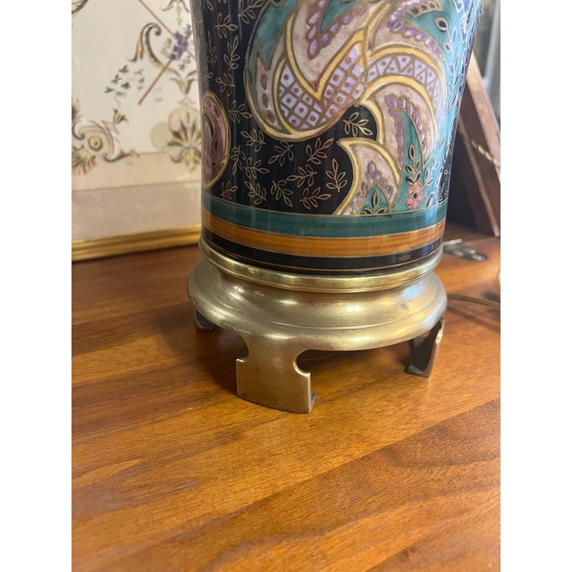 Black Vintage Paisley Porcelain Frederick Cooper Lamp For Sale - Image 8 of 9