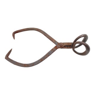 Antique Wrought Iron Ice Tong For Sale