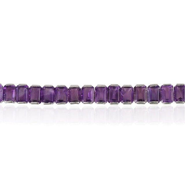 Not Yet Made - Made To Order Bochic Natural Amethyst Step-Cut Tennis Bracelet in Solid Silver for Her For Sale - Image 5 of 11