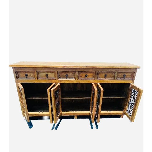 Late 20th Century 6 Doors Solid Wood Dining Room Rustic Storage Sideboard Buffet in the Style of Ralph Lauren For Sale In Miami - Image 6 of 10