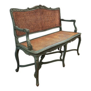Vintage French Louis XV Shabby Chic Caned Bench or Settee For Sale